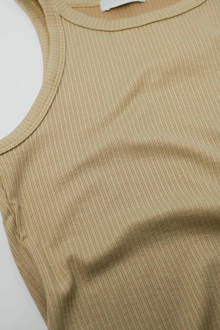 Sleeveless Beige Top With Ribbed Details