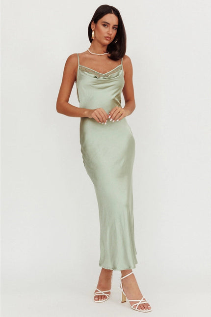 Sleeveless Lace Trim Maxi Dress SAGE