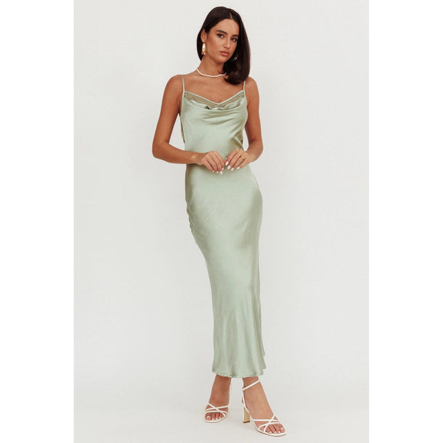 Sleeveless Lace Trim Maxi Dress SAGE