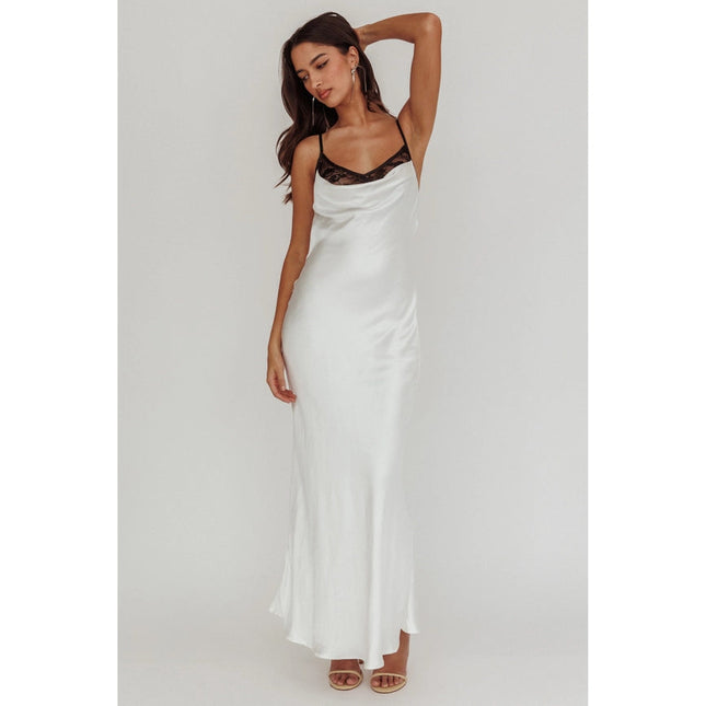 Sleeveless Lace Trim Maxi Dress WHITE