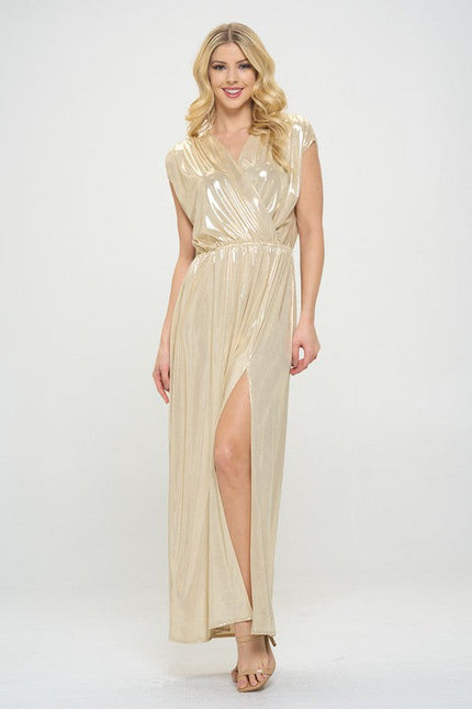 Sleeveless Metallic Maxi Dress-2