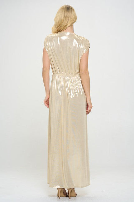 Sleeveless Metallic Maxi Dress-4