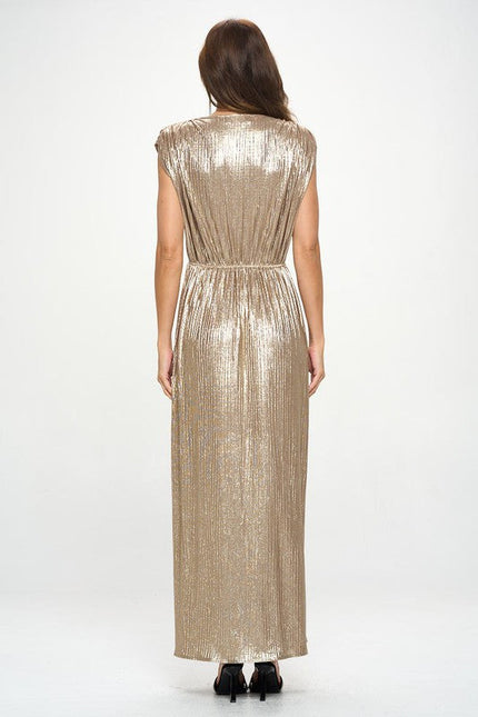 Sleeveless Metallic Maxi Dress-5