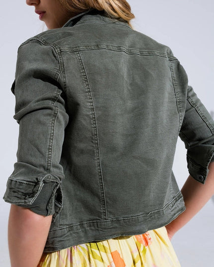 Slim Denim Trucker Jacket In Khaki