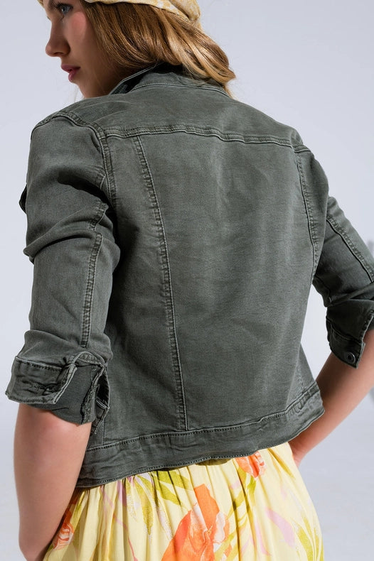 Slim Denim Trucker Jacket In Khaki