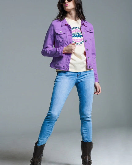 Slim Denim Trucker Jacket in Lilac