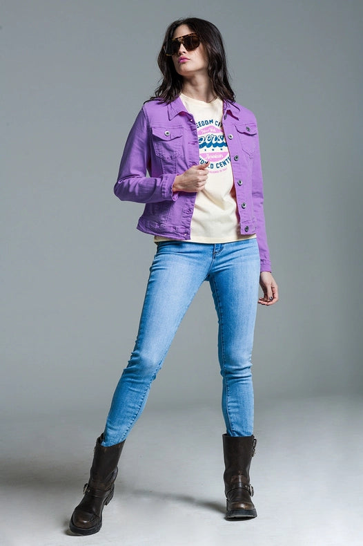 Slim Denim Trucker Jacket in Lilac