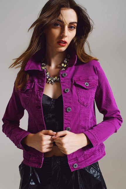 Slim Denim Trucker Jacket in Magenta