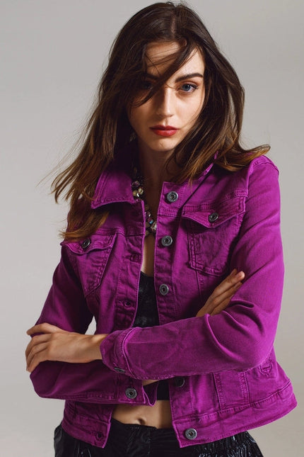 Slim Denim Trucker Jacket in Magenta