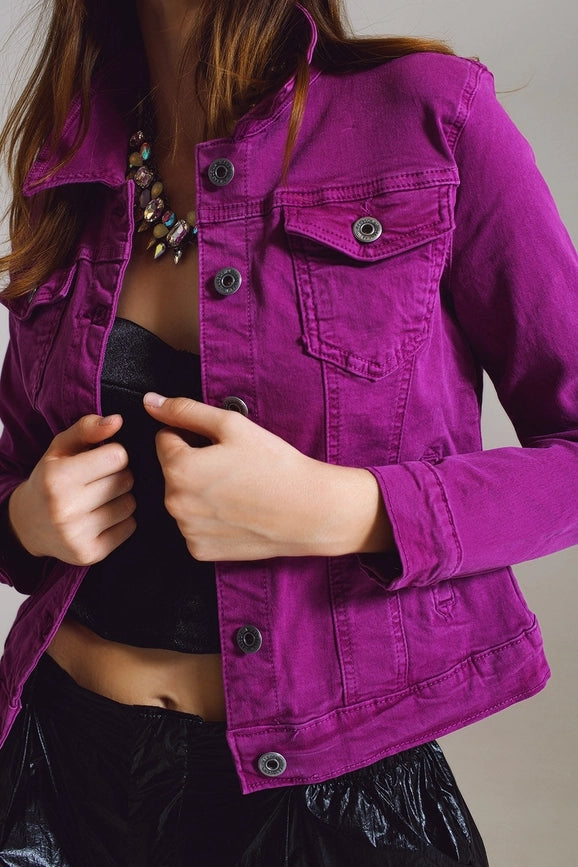 Slim Denim Trucker Jacket in Magenta