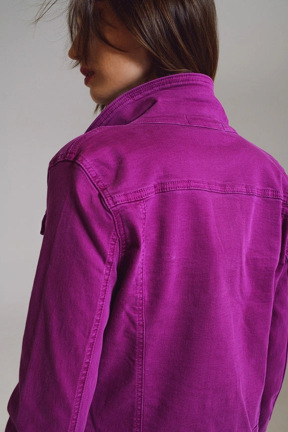 Slim Denim Trucker Jacket in Magenta