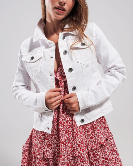 Slim Denim Trucker Jacket in White-Jacket-Q2-M-White-Urbanheer