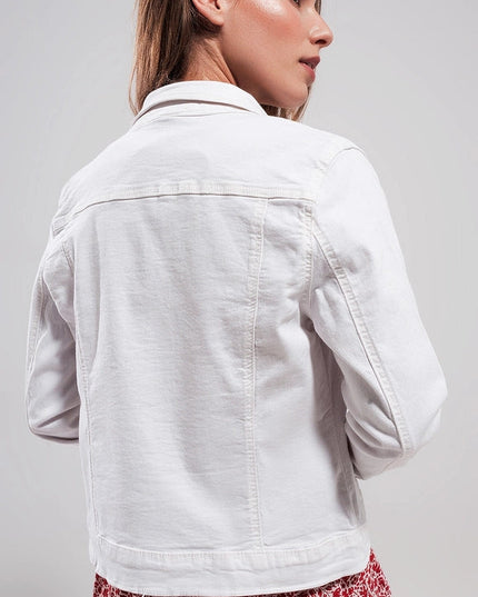 Slim Denim Trucker Jacket in White-Jacket-Q2-Urbanheer