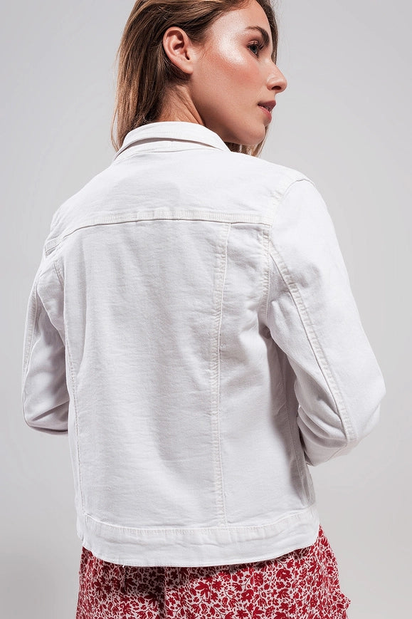 Slim Denim Trucker Jacket in White-Jacket-Q2-Urbanheer