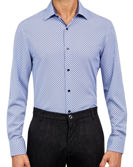 Slim Fit Houndstooth Dress Shirt Blue