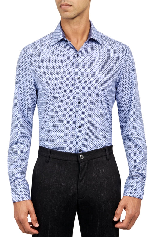 Slim Fit Houndstooth Dress Shirt Blue