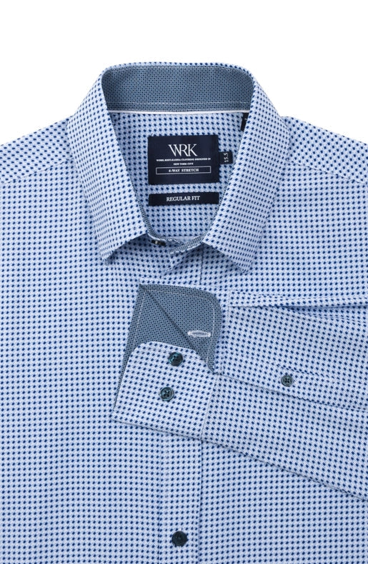 Slim Fit Houndstooth Dress Shirt Blue