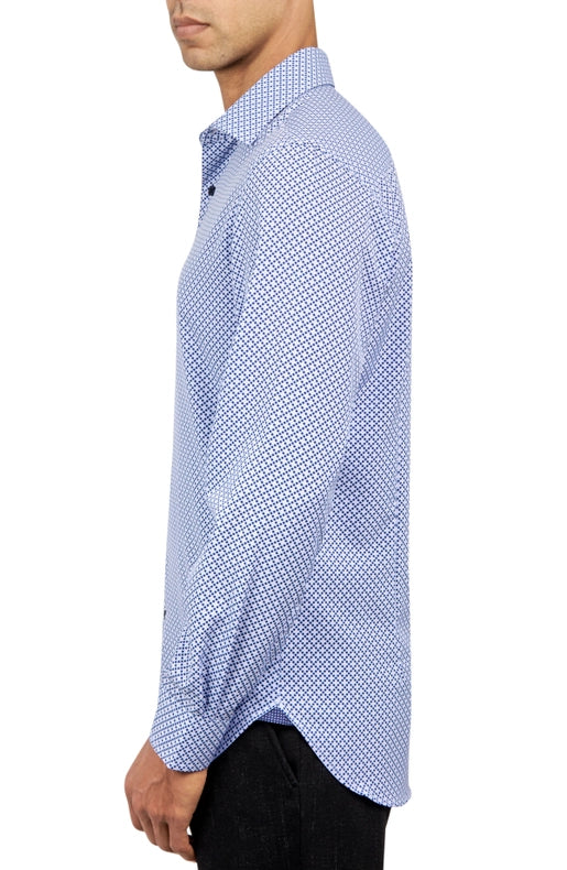 Slim Fit Houndstooth Dress Shirt Blue