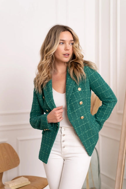 Slim Fit Plain Tweed Jacket Green