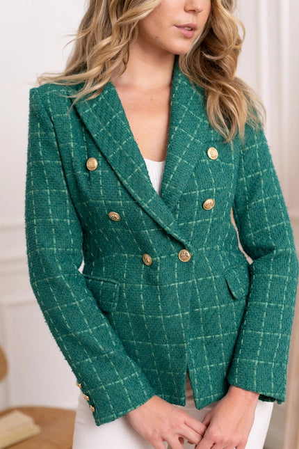 Slim Fit Plain Tweed Jacket Green