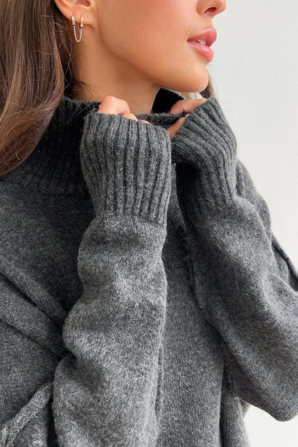 Slit Turtleneck Long Sleeve Top and Pants Sweater Set