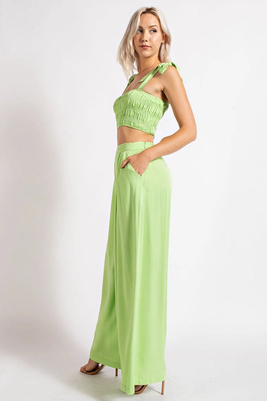 Smocked Crop Top w/ Bow Shoulder Strap LIME