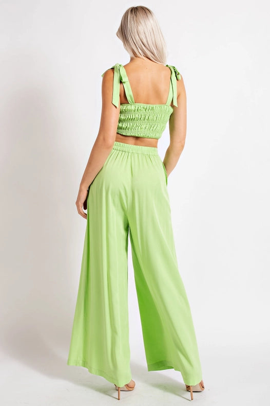 Smocked Crop Top w/ Bow Shoulder Strap LIME