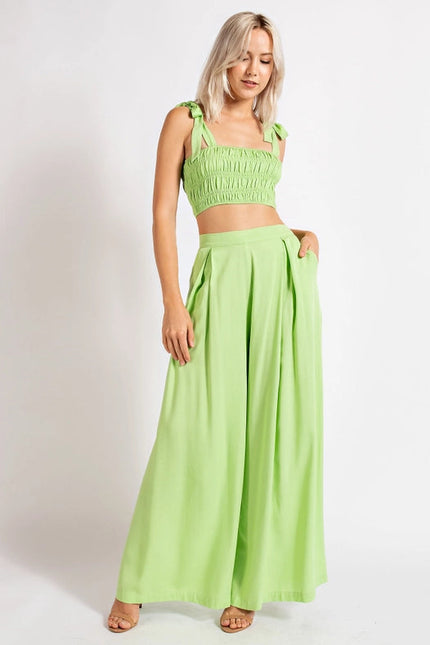 Smocked Crop Top w/ Bow Shoulder Strap LIME