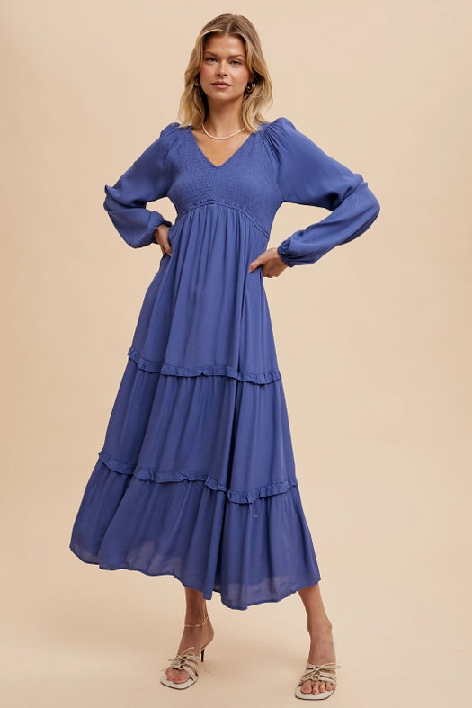 Smocked Ruffle Tiered Maxi Dress  ELEMENTAL BLUE