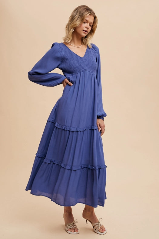 Smocked Ruffle Tiered Maxi Dress  ELEMENTAL BLUE