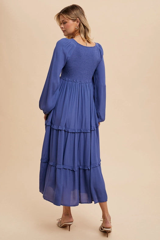 Smocked Ruffle Tiered Maxi Dress  ELEMENTAL BLUE