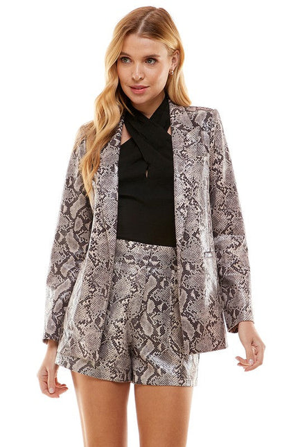 Snake Skin Print Front Open Blazer