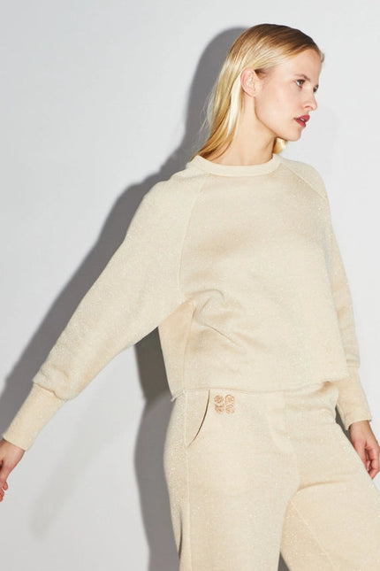 Sofia Jersey Lurex Beige Sweatshirt