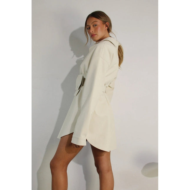 Soft Faux Leather Dress with Pocket Belt CREAM