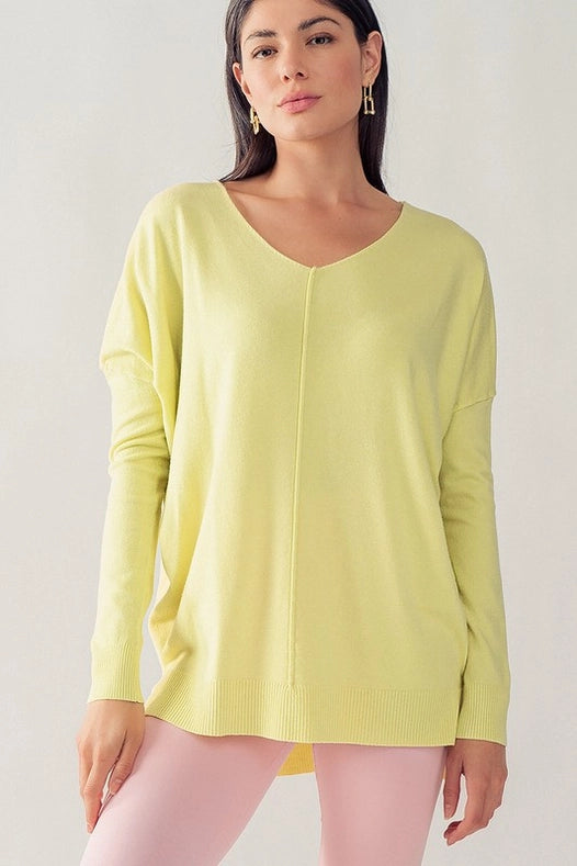 Soft High-Low Tunic Sweater PALE LIME