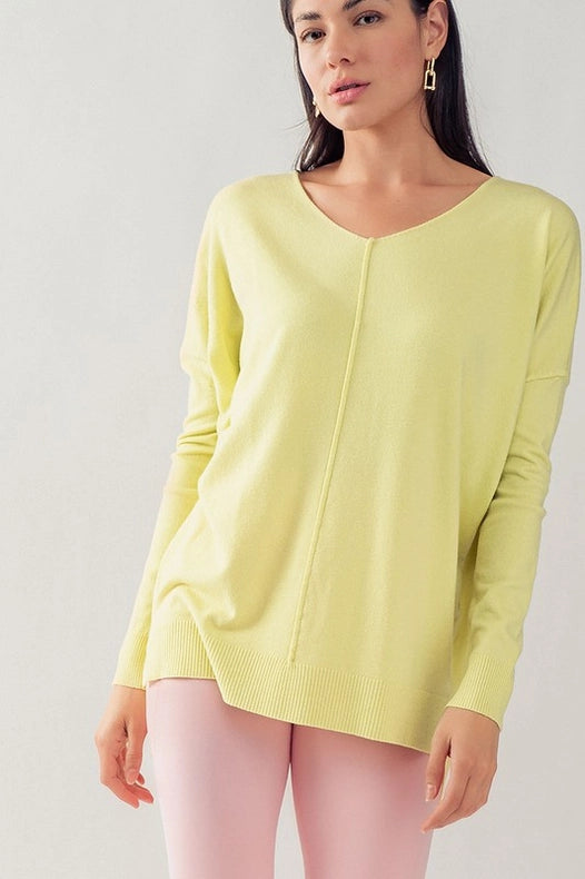 Soft High-Low Tunic Sweater PALE LIME