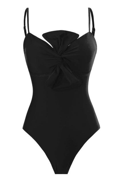 Solid Color Bowknot One Piece Swimwear with Cover Y187 Black