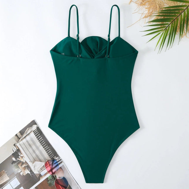 Solid Color Bowknot One Piece Swimwear with Cover Y187 Green