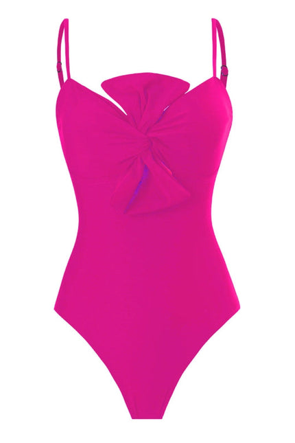 Solid Color Bowknot One Piece Swimwear with Cover Y187 Rose