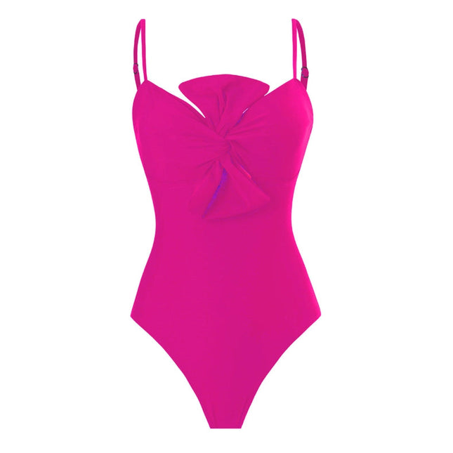 Solid Color Bowknot One Piece Swimwear with Cover Y187 Rose