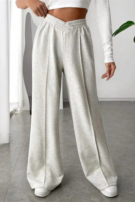 Solid Color Trendy Loose Style Wide-Leg Pants