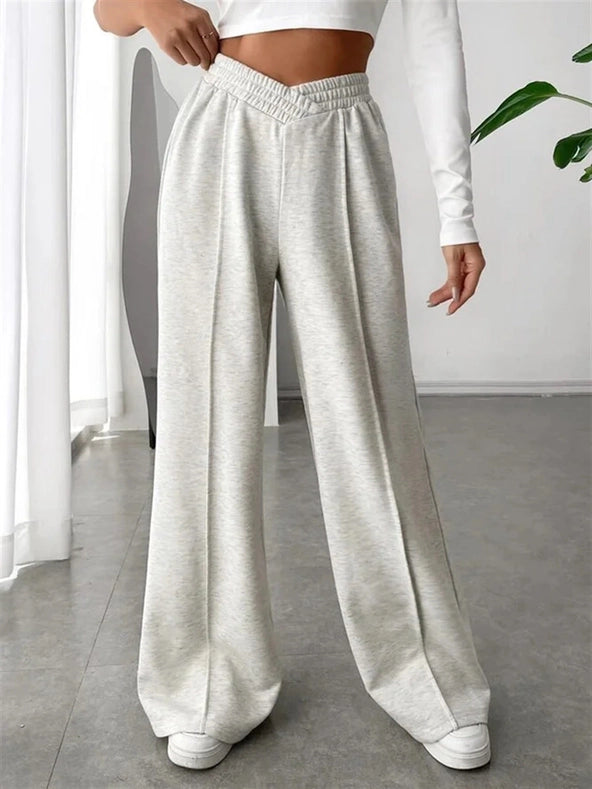 Solid Color Trendy Loose Style Wide-Leg Pants