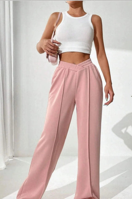 Solid Color Trendy Loose Style Wide-Leg Pants