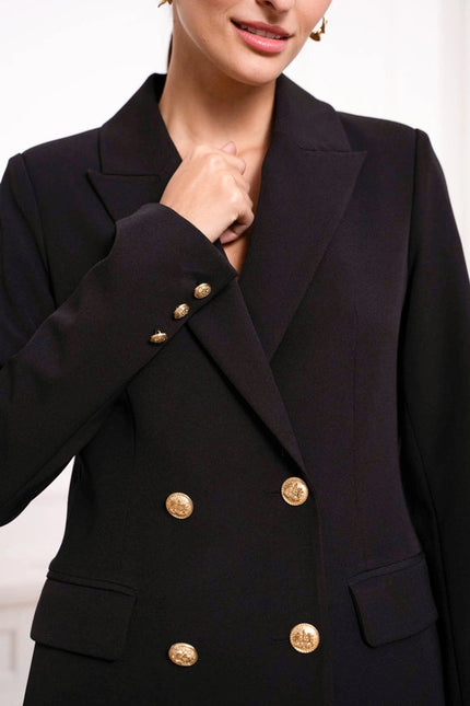 Solid Double-Breasted Jacket with Gold Buttons Black