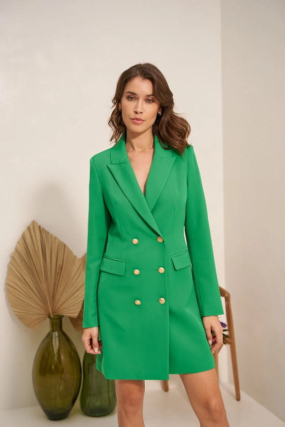 Solid Double-Breasted Jacket with Gold Buttons Green