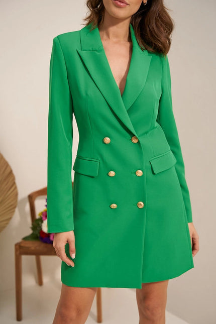 Solid Double-Breasted Jacket with Gold Buttons Green