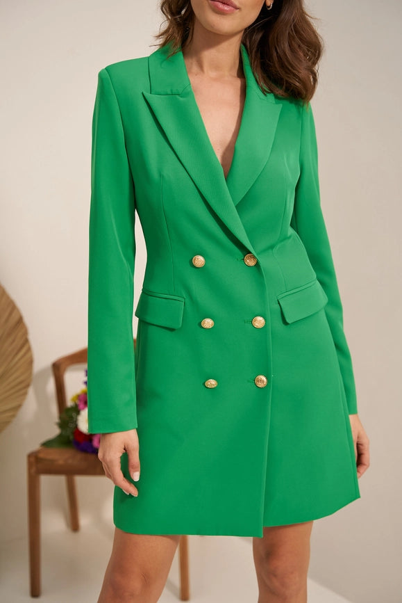 Solid Double-Breasted Jacket with Gold Buttons Green