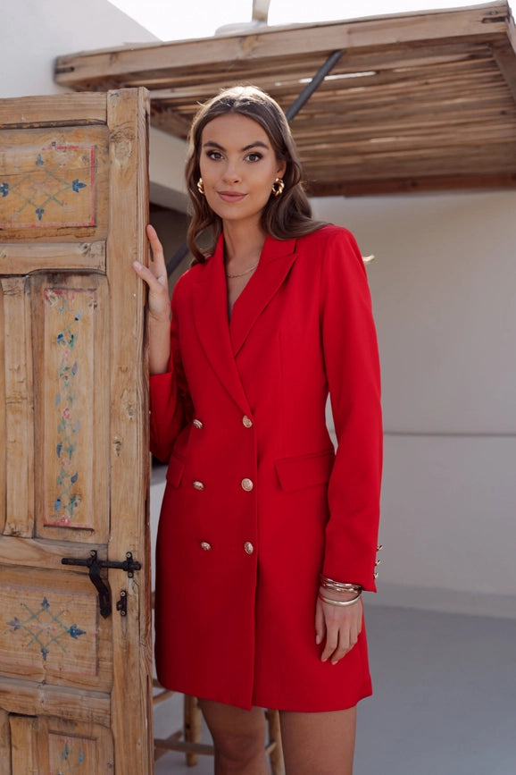 Solid Double-Breasted Jacket with Gold Buttons Red