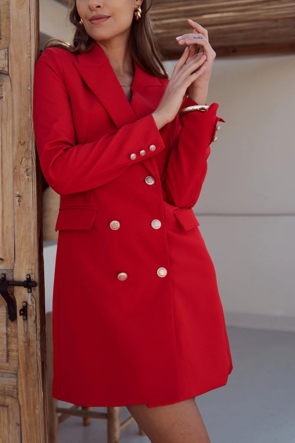 Solid Double-Breasted Jacket with Gold Buttons Red