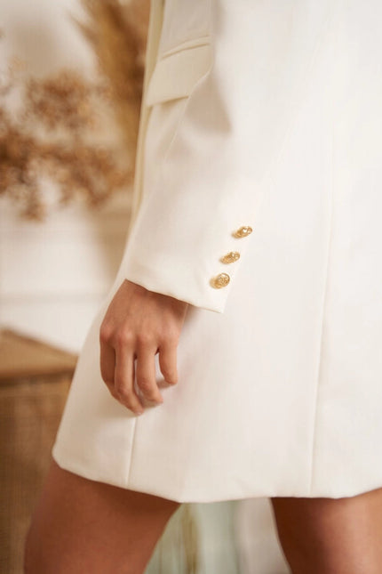 Solid Double-Breasted Jacket with Gold Buttons White